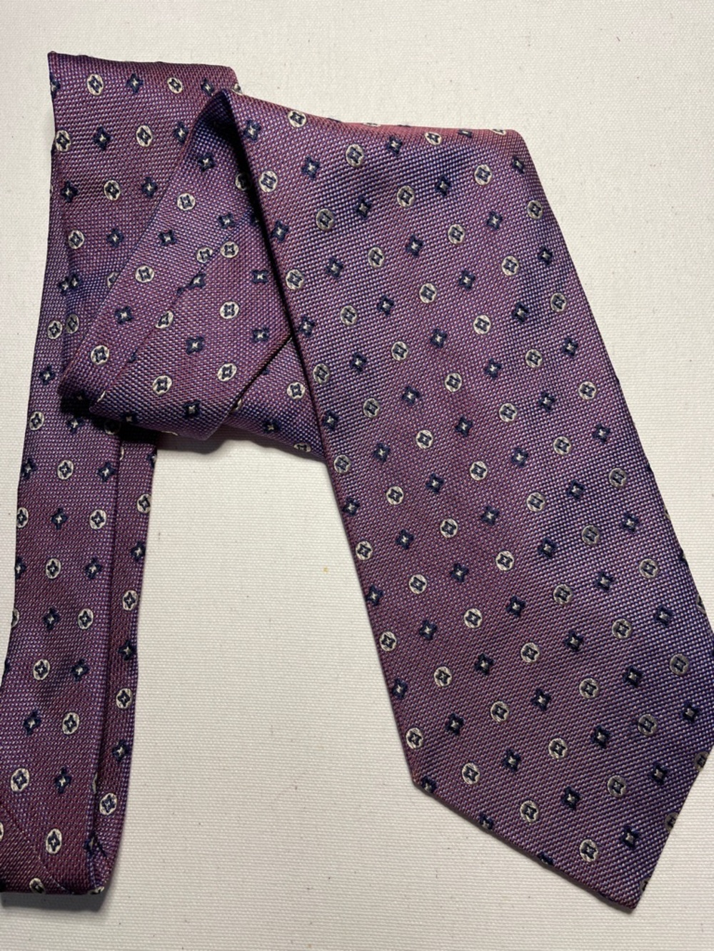 PIERRE CARDIN Vintage Retro Business Event Purple Silk Tie with Micro Motifs